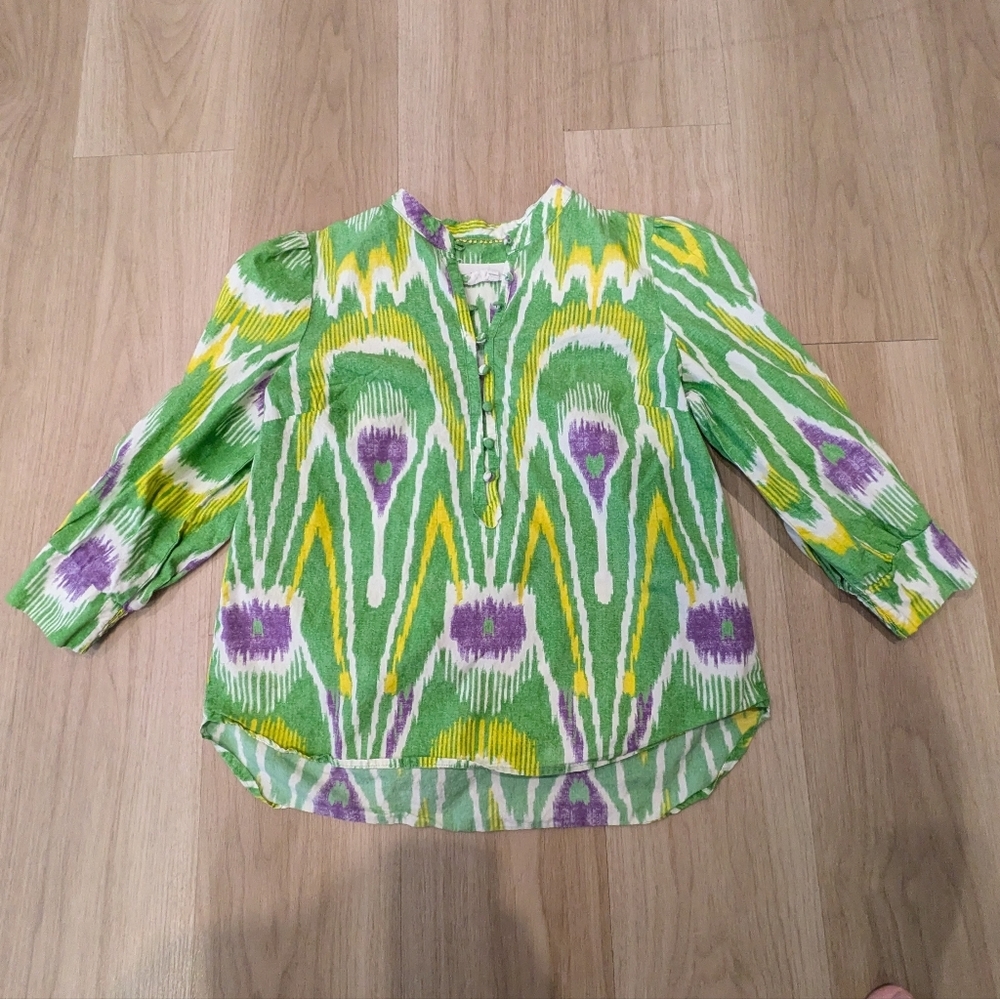 Anthropologie Green And Purple Abstract Blouse Size S - Picture 2 of 7